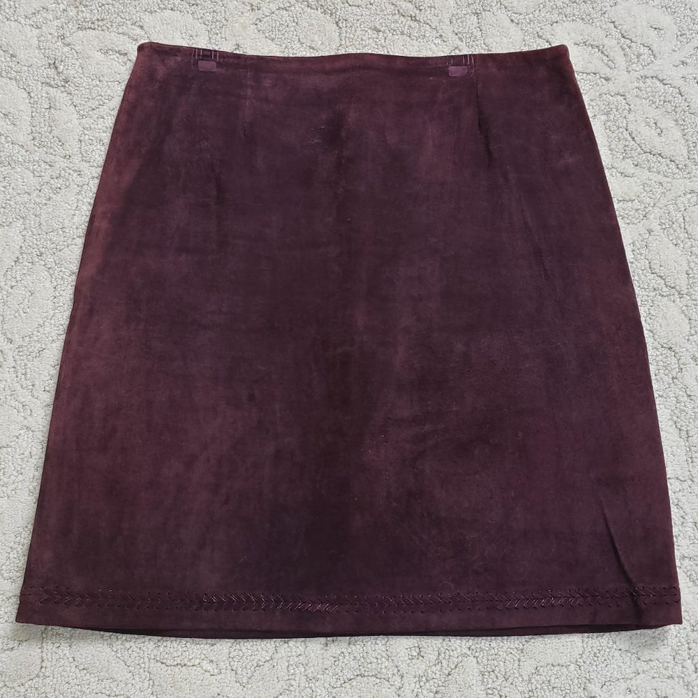 Kate Hill Suede Skirt with Braided trim - Burgundy- Sz14